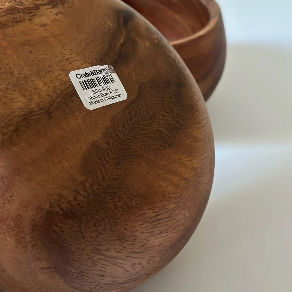 Crate & Barrel set of Tondo Acacia wood bowls